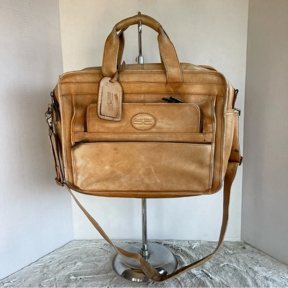 CLAIRE CHASE Genuine Leather Brown Briefcase Tan Leather Men's Bag